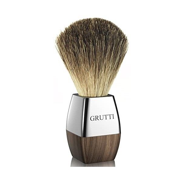 GRUTTI Blaireau de rasage pour hommes, brosse à barbe portable pour hommes, Blaireau de rasage - Poils de blaireau - Parfait 