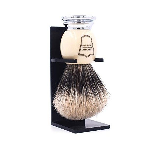 Parker Safety Razor Fait à la main Long Loft 100% Pure Badger Blaireau avec et poignée chromée - Pinceau support inclus Ivoir