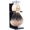 Parker Safety Razor Fait à la main Long Loft 100% Pure Badger Blaireau avec et poignée chromée - Pinceau support inclus Ivoir