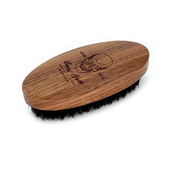 Menesia Brosse à barbe en poils de sanglier pour homme, petite brosse à barbe douce en bois de noyer noir, brosse à moustache