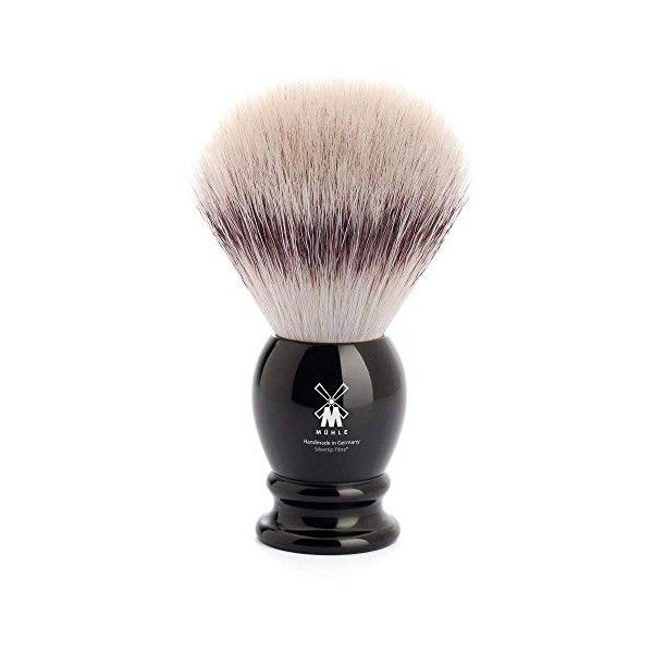 MÜHLE Classic Blaireau de rasage avec fibre Silvertip - Large et grand - Manche en résine précieuse noire - Fait main - végét