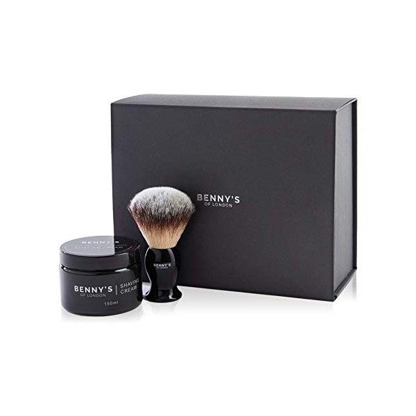 BENNYS Coffret cadeau brosse poils de blaireau et crème de rasage | Qualité de luxe | Crème à raser parfaite | Idée cadeau h