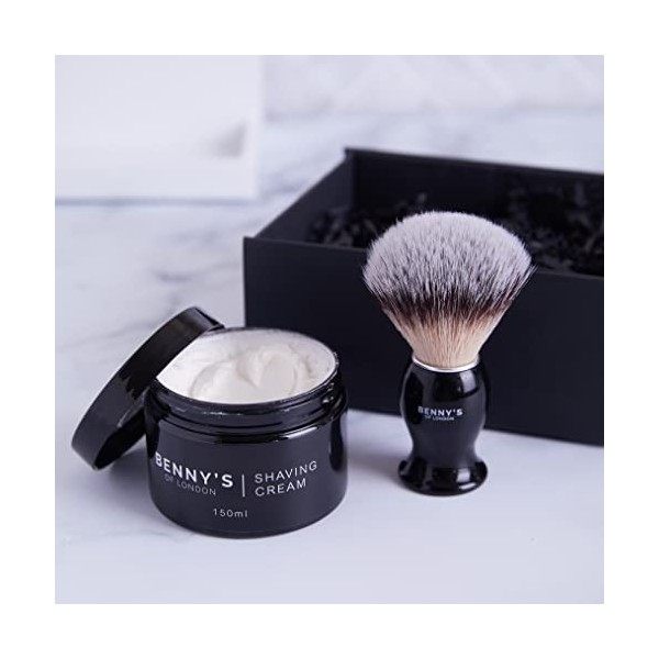 BENNYS Coffret cadeau brosse poils de blaireau et crème de rasage | Qualité de luxe | Crème à raser parfaite | Idée cadeau h