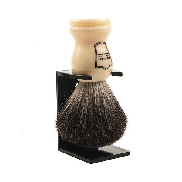 Parker Safety Razor, Long Loft Blaireau de rasage en poils de blaireau avec manche imitation ivoire et support inclus Noir