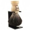 Parker Safety Razor, Long Loft Blaireau de rasage en poils de blaireau avec manche imitation ivoire et support inclus Noir