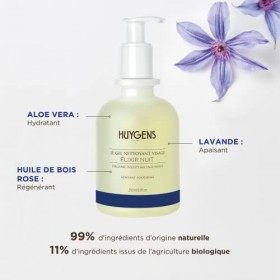 HUYGENS - Gel Nettoyant Élixir Nuit - Certfié BIO - 250ml - Apaisant, Régénérant, Hydratant - 99% Naturel - Vegan - Made in F
