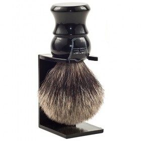 Parker Safety Razor "Long Loft" 100% Blaireau Pur Brosse à raser avec poignée en ébène et Free Stand Noir