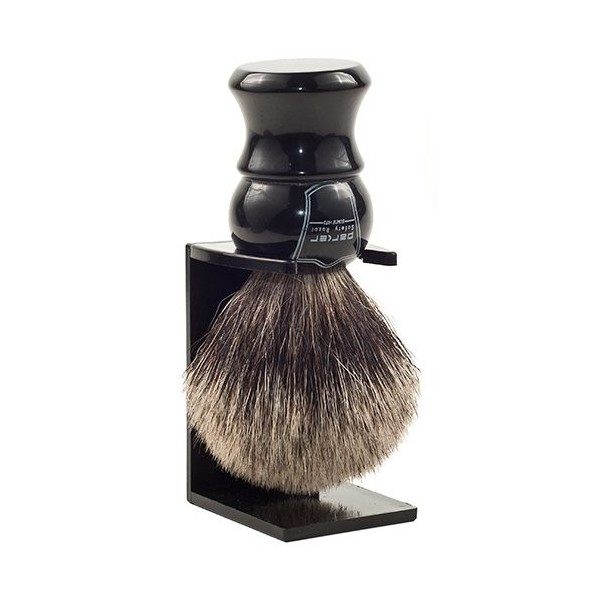 Parker Safety Razor "Long Loft" 100% Blaireau Pur Brosse à raser avec poignée en ébène et Free Stand Noir