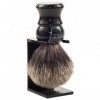 Parker Safety Razor "Long Loft" 100% Blaireau Pur Brosse à raser avec poignée en ébène et Free Stand Noir