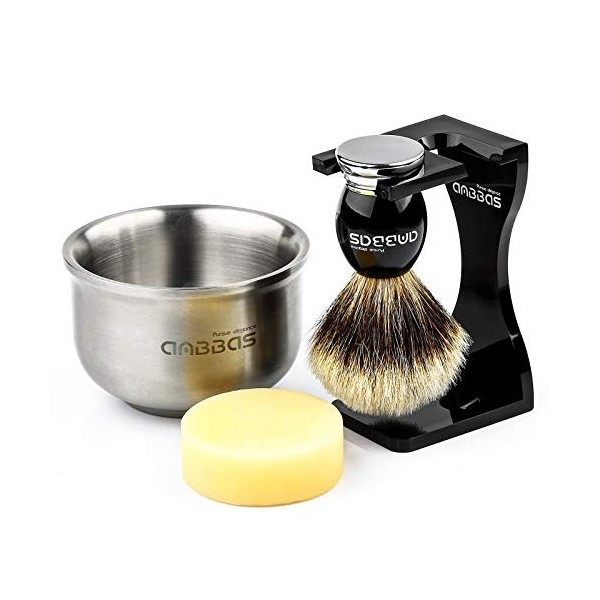 Anbbas Kit de Blaireaux avec Brosse à Raser + Support à Raser + Bol de Rasage + Savon à Raser Set de Rasage pour Homme