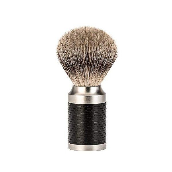 Muhle Rocca Acier Inoxydable and Noir Mat Handle Pointe argentée Rasage Brosse Blaireau