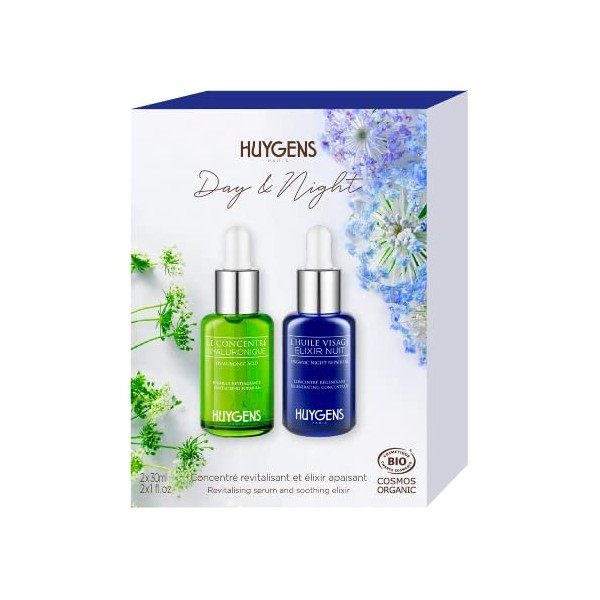 HUYGENS - Le Duo Jour & Nuit - 2 Sérums Certifiés BIO - Concentré Revitalisant Jour et Elixir Régénérant Nuit - 100% naturell...