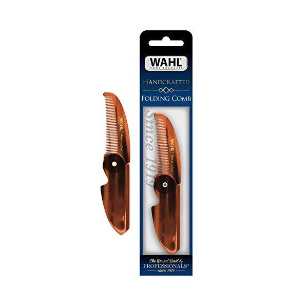 Wahl 3326 Peigne à barbe et moustache pliant pour homme Fabriqué à la main avec acétate de cellulose Dents arrondies et coniq