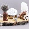 4 Pièces en Bois Ensemble de Rasage pour HOMMES Noir Blaireau Brosse Cheveux, Rasoir Sécurité, Acier Inoxydable Bol