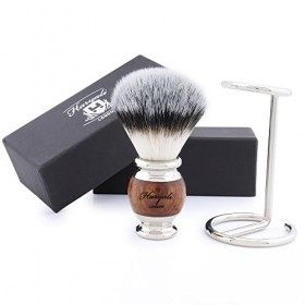 Haryali London Blaireau de rasage Durable Blaireau de rasage en bois et acier inoxydable Blaireau de rasage synthétique Suppo