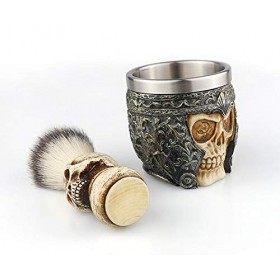 Moshbu Ensemble de blaireau de rasage pour homme - Tête de mort créative - Blaireau et bol - Pour barbe et moustache