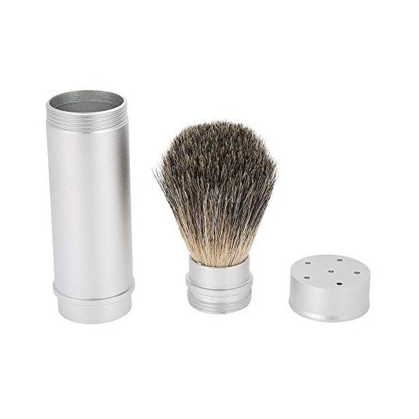 Brosse de rasage, homme Poils naturels Cheveux Brosse ¨¤ barbe de voyage portable en aluminium Poign¨¦e en m¨¦tal Moustache N