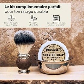 Premium blaireau de rasage avec bol en acier inoxydable et savon à raser au bois de santal Guide de rasage et de barbe Comp