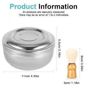 Sporgo Bol de savon à raser avec couvercle : bol de rasage en acier inoxydable avec brosse à barbe pour homme - Bol à savon h