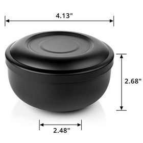 QSHAVE Bol de rasage en acier inoxydable avec couvercle 10,2 cm de diamètre, grande taille, revêtement chromé noir mat