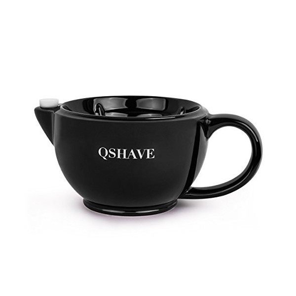 QSHAVE Bol de Rasage en Céramique de Type Scuttle Garder Sa Mousse au Chaud, Grande Taille Bol à Savon Noir 