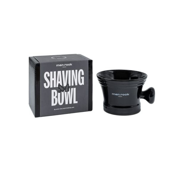 Men Rock Black Colour Porcelain Shaving Bowl avec Poignée pour une Prise en Main Facile et Confortable, Expérience de Rasage 