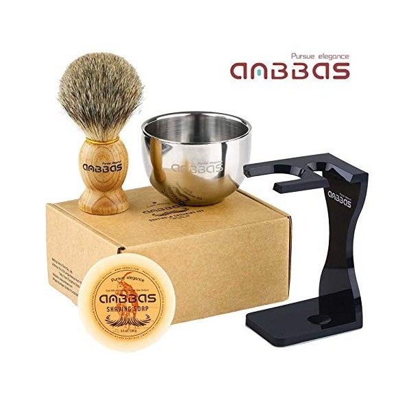 Anbbas Set Rasage Hommes Badger Kits Hair Brush + Razor Stand + Bol à Acier/Tasse + Savon …