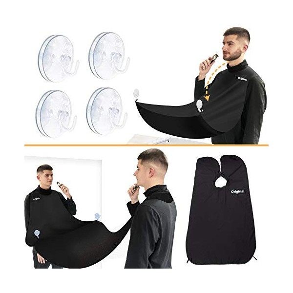 Tablier A Barbe Homme-Bavoir Rasage-Barbe Récupérateur Poil-Accessoire Protection Tondeuse-Miroir Coiffeur-Bearb Bib-Apron Ca