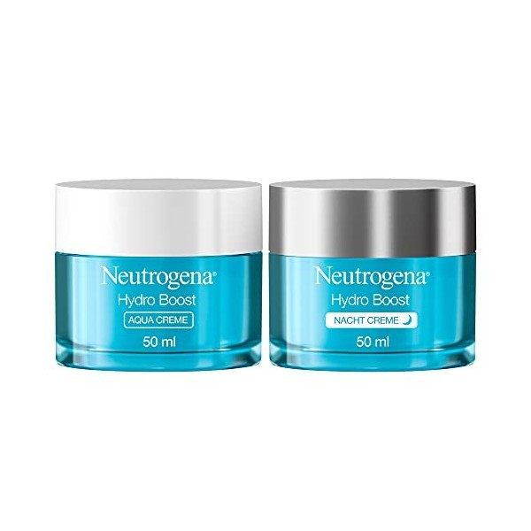 Neutrogena Hydro Boost Soin du visage jour et nuit avec crème Aqua 50 ml et crème de nuit 50 ml , soin de jour hydratant e Cr...