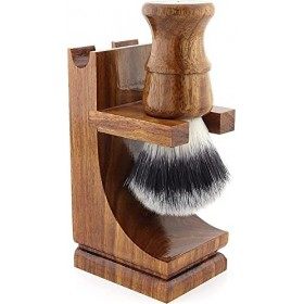 YNR Support de brosse de rasage en bois finition noyer pour rasoir de sécurité et brosse de rasage avec base large