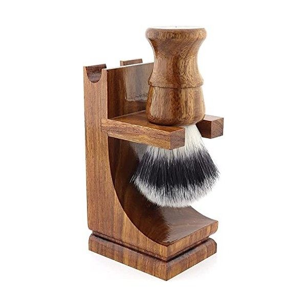 YNR Support de brosse de rasage en bois finition noyer pour rasoir de sécurité et brosse de rasage avec base large