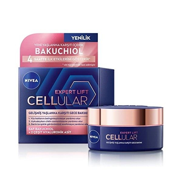 Nivea Hyaluron Cellular +Élasticité et Contour, soin de nuit anti-rides, 50 ml Crème Jour et Nuit