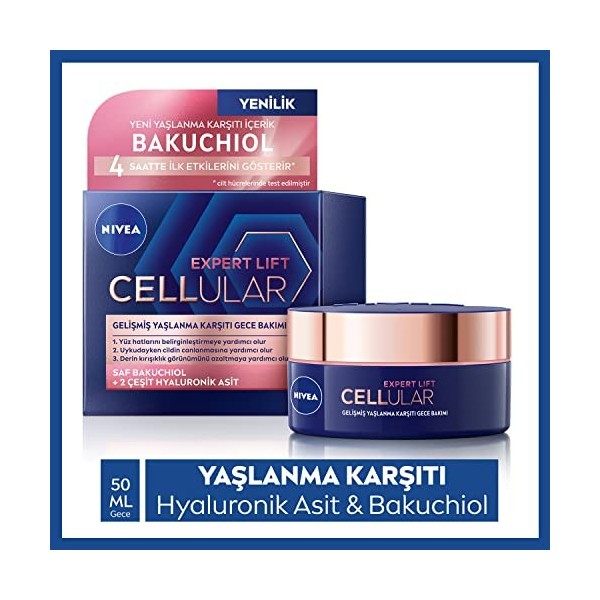 Nivea Hyaluron Cellular +Élasticité et Contour, soin de nuit anti-rides, 50 ml Crème Jour et Nuit