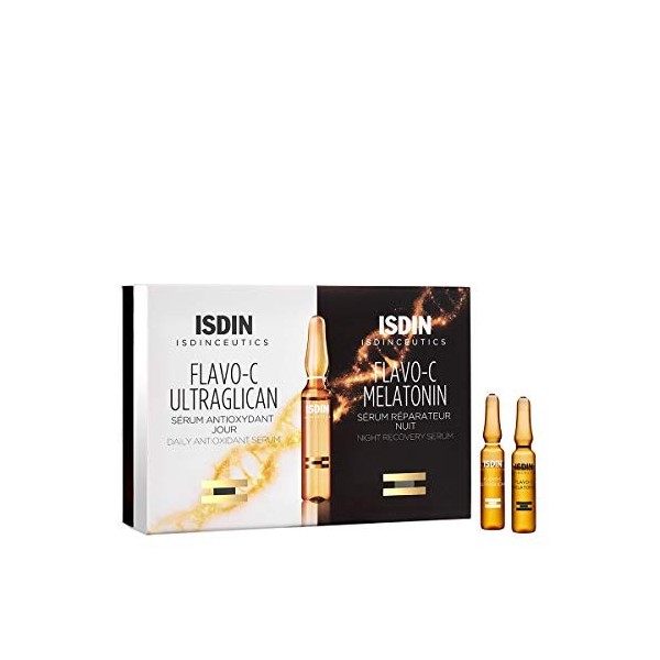 ISDIN Isdinceutics Pack jour et nuit Flavo-C Ultraglican + Flavo-C Melatonin 10 + 10 x flacons simples | Soin Réparateur An