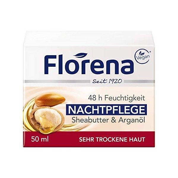 Florena Soin de nuit avec beurre de karité et huile dargan composition entièrement végétale 50 ml