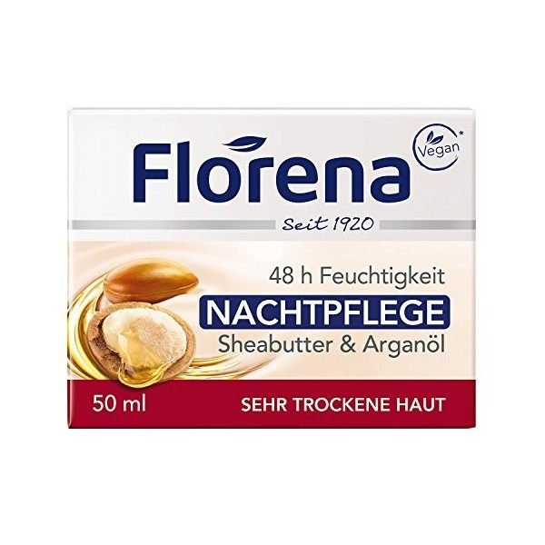 Florena Soin de nuit avec beurre de karité et huile dargan composition entièrement végétale 50 ml Crème Jour et Nuit