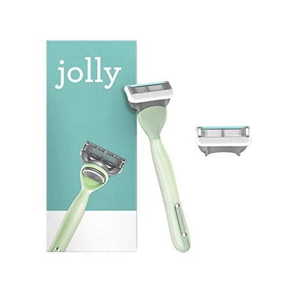 Jolly Rasoir Femme + 2 Lames de Rasoir Femme avec Manche Super Grip, Bande Lubrifiante et Rasage Ultra-Confortable, Couleur R