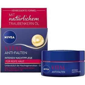 NIVEA Vital Soin de nuit intense 50 ml , hydratant riche avec calcium, extraits de perles et huile de pépins de raisin natur ...