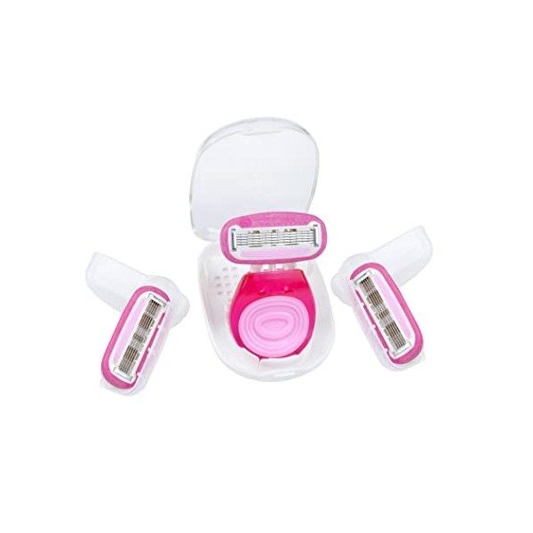 Mini rasoir, 5 lames de rasoir pour femmes, rose rasoir pour femmes avec boîte daccessoires de voyage personnelle, ultra lis