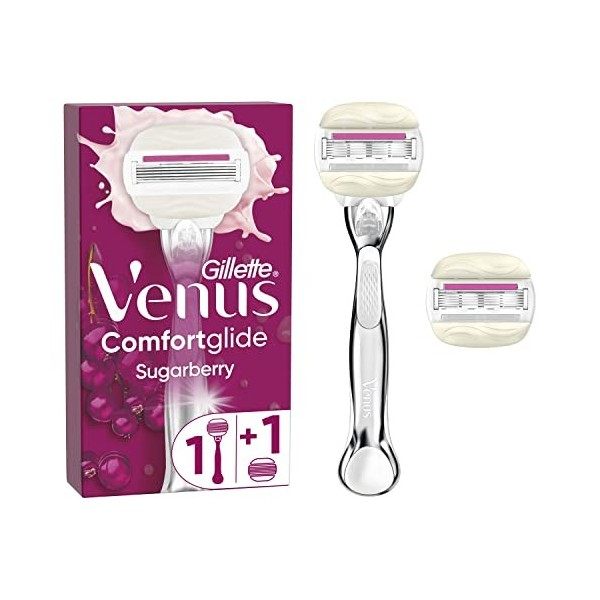 Venus Deluxe Comfortglide Rasoir Femme, Sugarberry, Rasage de Près en Douceur, 1 x Rasoir +2 Lames Supplémentaires