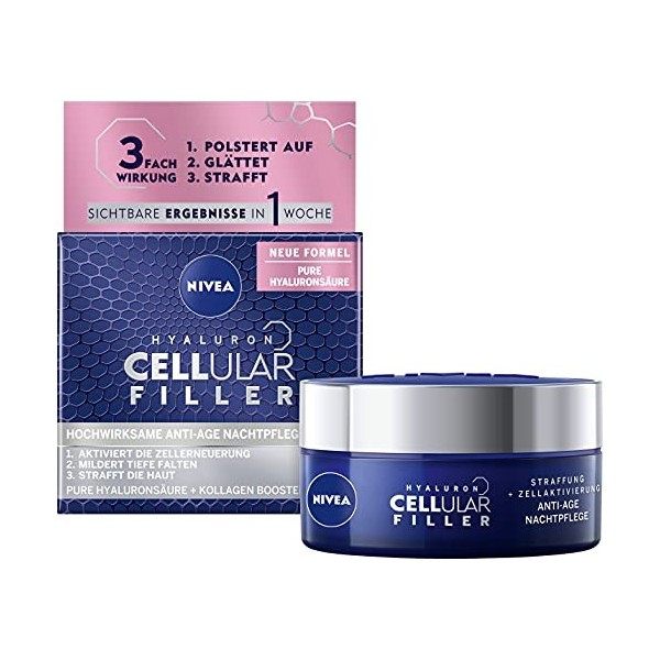 NIVEA Hyaluron Cellular Filler Anti-Age Night Cream 50 ml , régénérant soin du visage avec extrait de magnolia, hydratant an ...