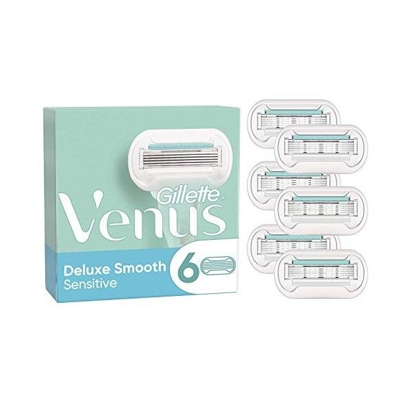 Gillette Venus Lot de 6 lames de rasoir Deluxe Smooth Sensitive pour femme - Lubrastrip avec une touche daloe vera