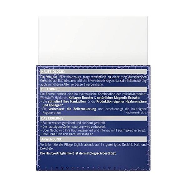 NIVEA Hyaluron Cellular Filler Anti-Age Night Cream 50 ml , régénérant soin du visage avec extrait de magnolia, hydratant an ...