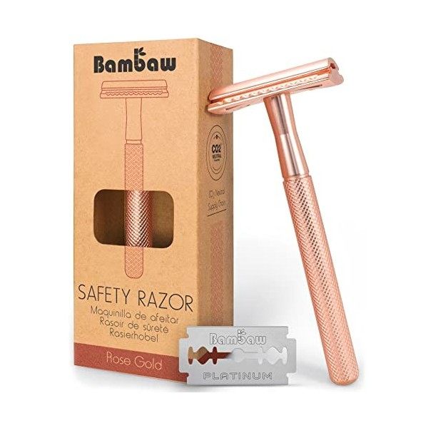 Rasoir de Sécurité Femme Or Rose | Rasoir Femme en Métal | Rasoir de Surete | Compatible avec Toutes Lames Doubles| Rasage Fe