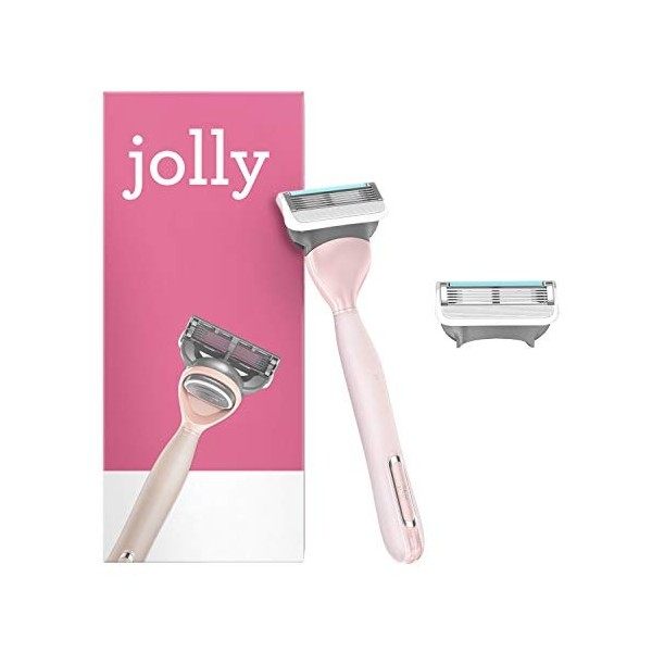 Jolly Rasoir Femme + 2 Lames de Rasoir Femme avec Manche Super Grip, Bande Lubrifiante et Rasage Ultra-Confortable, Couleur R