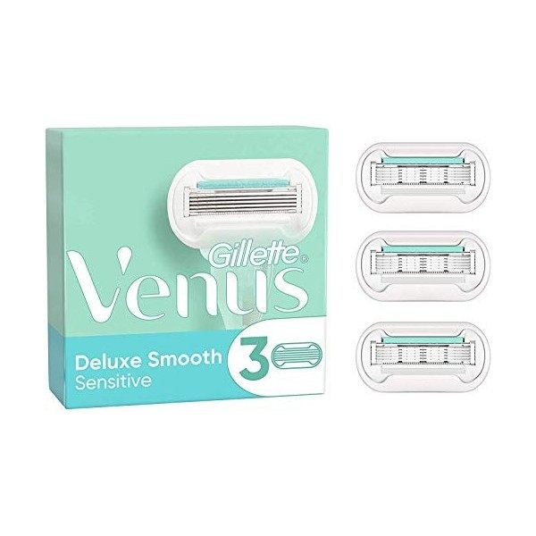 Gillette Venus Deluxe Smooth Sensitive, Lames de Rasoir Femme, En Douceur Protection de la Peau, 3 Lames de Recharges [OFFICI