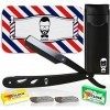 Rasoir à Barbe Coupe choux |20 Demi-Lames Etui Cuir de Transport |KIT rasoir de barbier manuel professionnel barber Visage cl