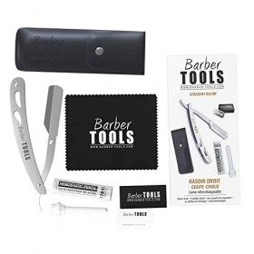 Rasoir à Barbe Traditionnel / Rasoir droit coupe-choux / Rasoir de barbier lame interchangeable + Boite de 5 doubles lames + 