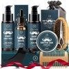 Kit Soins Barbe Homm, Oukzon 10 en 1 Coffret Cadeau Pousse Barbe Complet Professionnel avec Shampoing barbe, Conditionneur, H