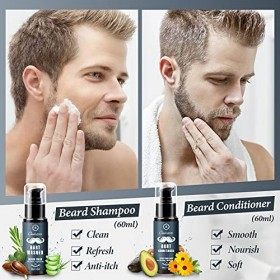 Kit Soins Barbe Homm, Oukzon 10 en 1 Coffret Cadeau Pousse Barbe Complet Professionnel avec Shampoing barbe, Conditionneur, H